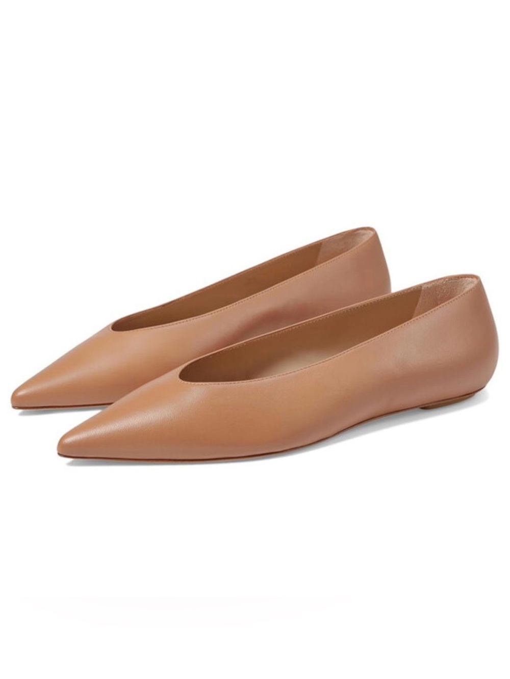 Stuart Weitzman Lina Nude-Tan Ballet Pointed Leather Flats | 12